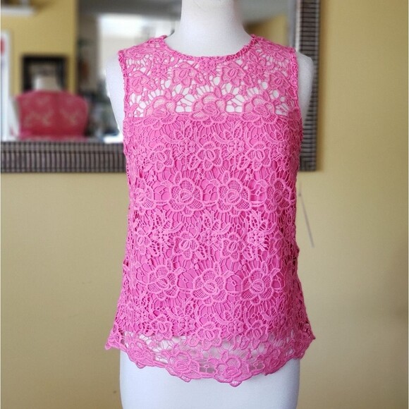 Nanette Lepore Tops - Nanette Lepore Floral Lace Sleeveless Lined Top Size Small Pink